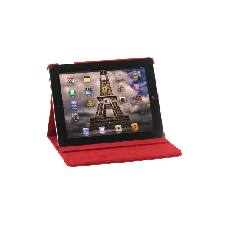 360 Degree Rotating New iPad 2 3 4 Leather Case Cover with Stand - Red