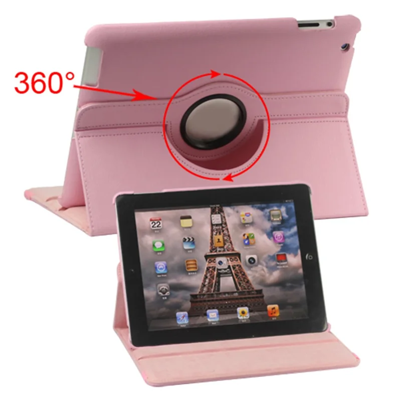 360 Degree Rotating New iPad 2 3 4 Leather Case Cover with Stand - Pink