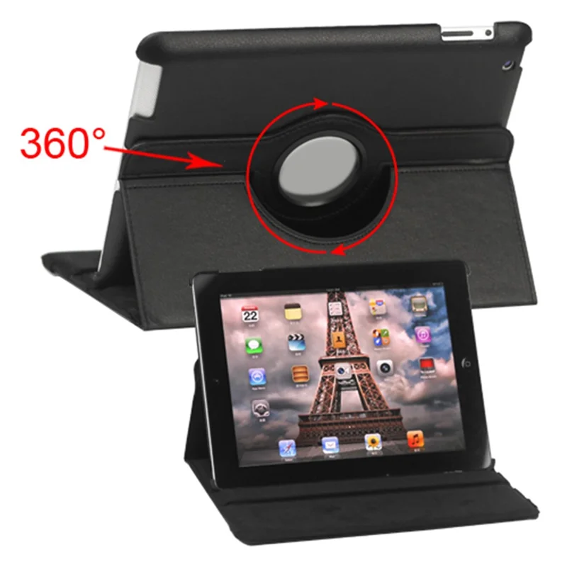 360 Degree Rotating New iPad 2 3 4 Leather Case Cover with Stand - Black