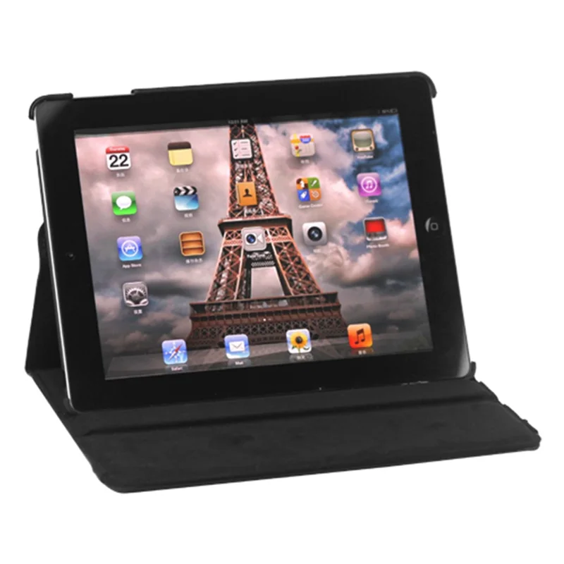 360 Degree Rotating New iPad 2 3 4 Leather Case Cover with Stand - Black