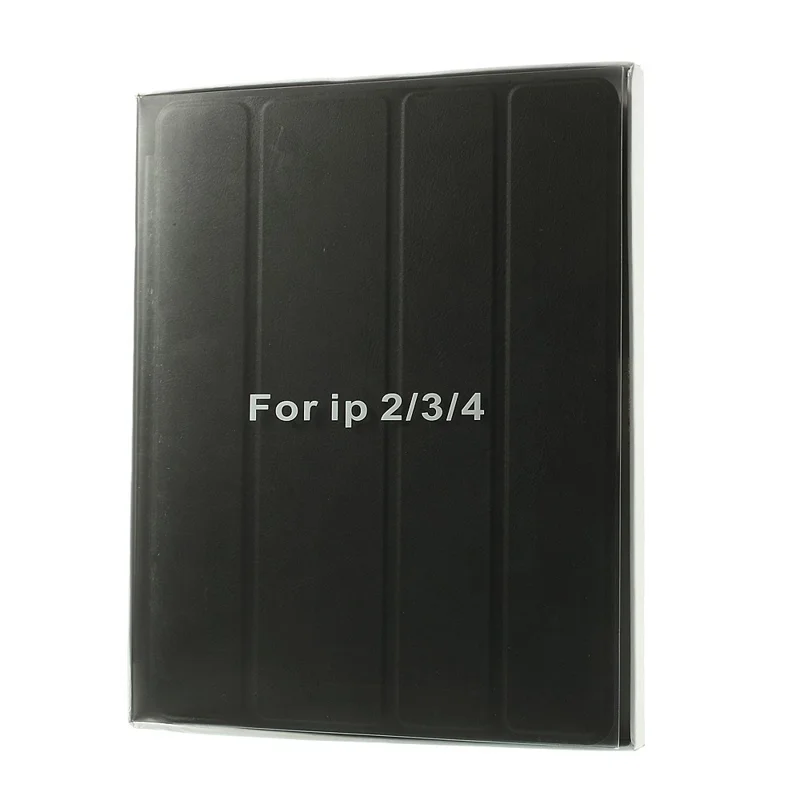 Four-fold Leather Smart Case for iPad 2 3 4 w/ 2-way Kickstand - Black