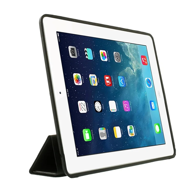 Four-fold Leather Smart Case for iPad 2 3 4 w/ 2-way Kickstand - Black
