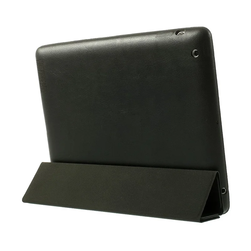 Four-fold Leather Smart Case for iPad 2 3 4 w/ 2-way Kickstand - Black
