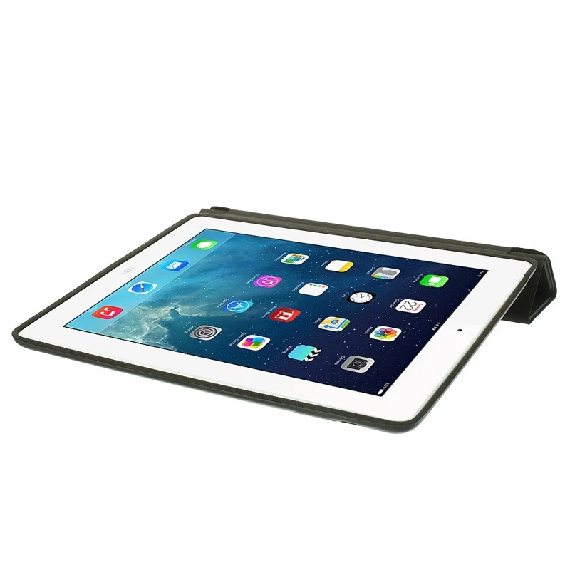 Four-fold Leather Smart Case for iPad 2 3 4 w/ 2-way Kickstand - Black