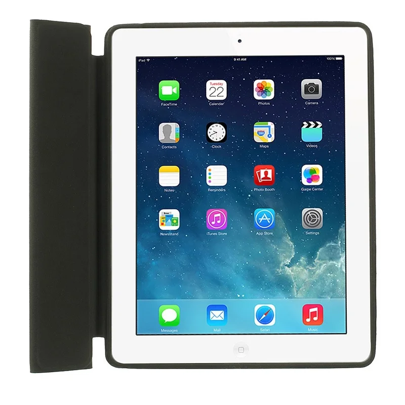 Four-fold Leather Smart Case for iPad 2 3 4 w/ 2-way Kickstand - Black