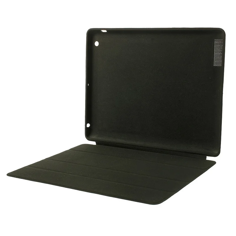 Four-fold Leather Smart Case for iPad 2 3 4 w/ 2-way Kickstand - Black