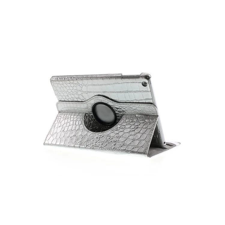 360 Degree Rotary Stand Crocodile Smart Awakening Leather Skin Case for iPad Air - Silver