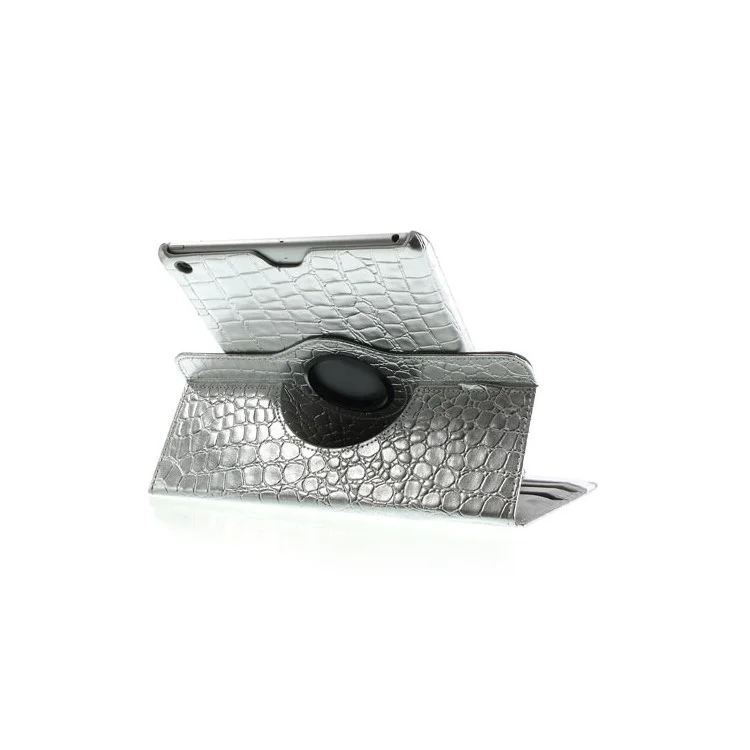 360 Degree Rotary Stand Crocodile Smart Awakening Leather Skin Case for iPad Air - Silver