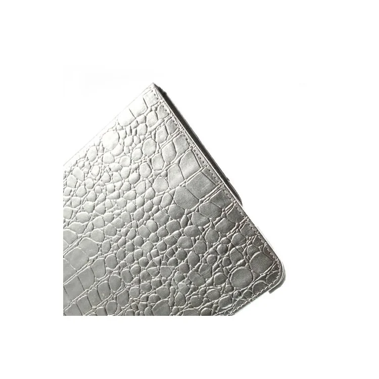 360 Degree Rotary Stand Crocodile Smart Awakening Leather Skin Case for iPad Air - Silver