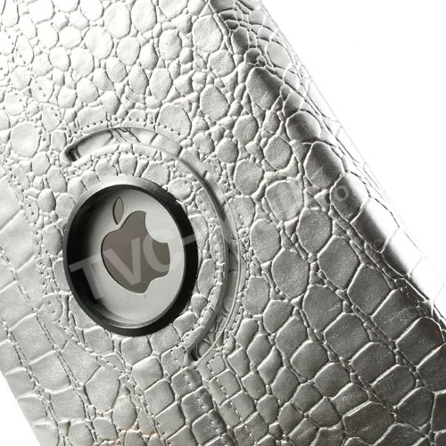 360 Degree Rotary Stand Crocodile Smart Awakening Leather Skin Case for iPad Air - Silver