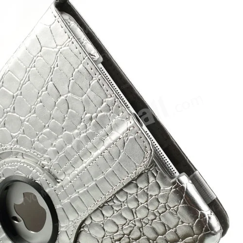360 Degree Rotary Stand Crocodile Smart Awakening Leather Skin Case for iPad Air - Silver