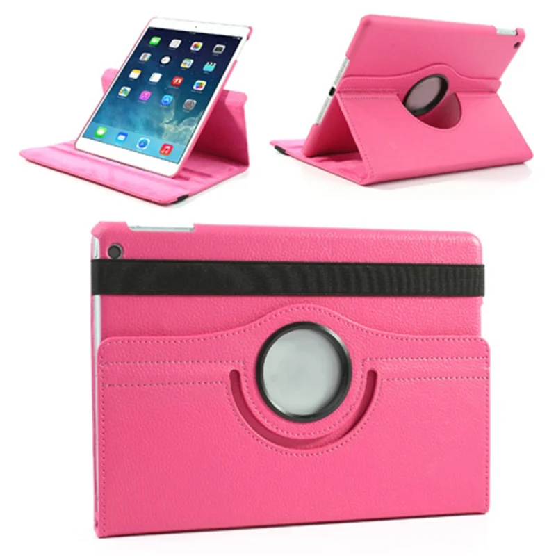 360 Degree Rotating Litchi Leather Stand Cover for iPad Air - Rose