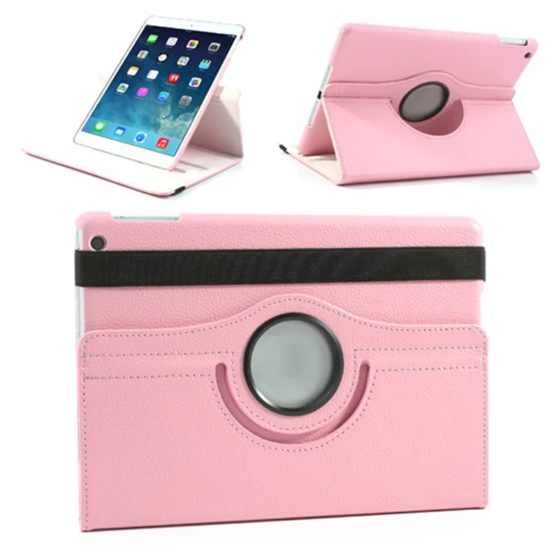 360 Degree Rotating Litchi Leather Protective Case for iPad Air - Pink