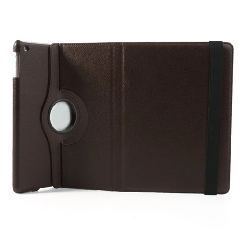 360 Degree Rotating Litchi Leather Folio Case for iPad Air - Brown