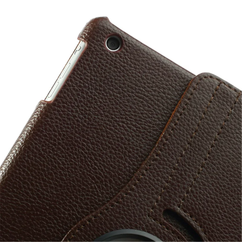 360 Degree Rotating Litchi Leather Folio Case for iPad Air - Brown