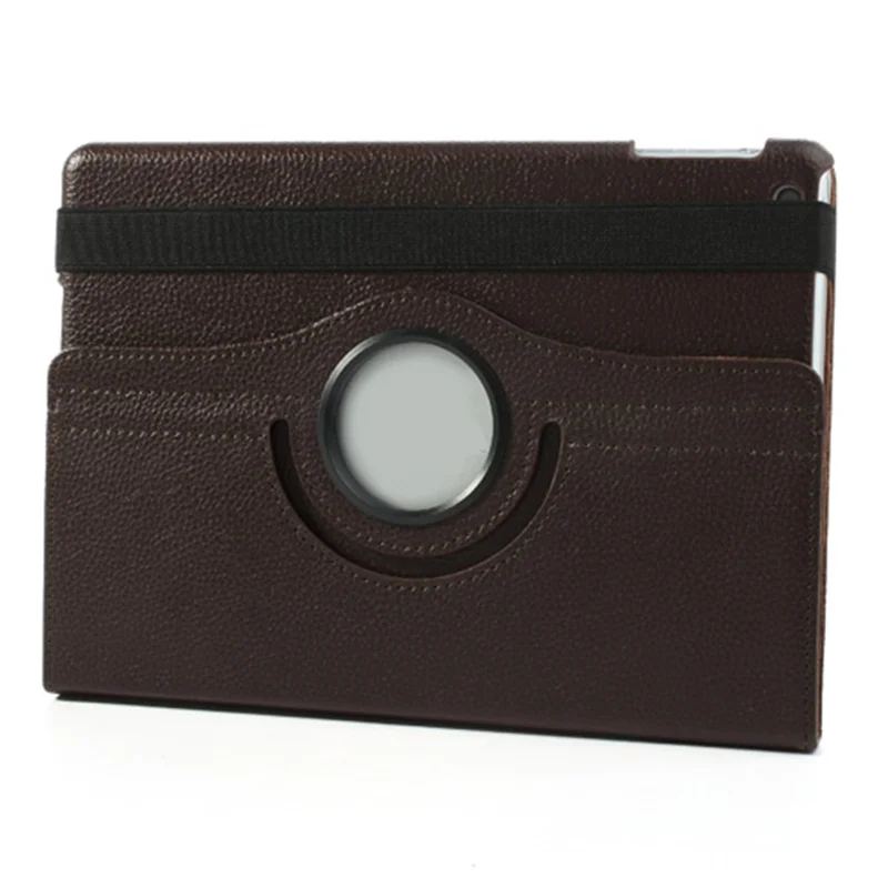 360 Degree Rotating Litchi Leather Folio Case for iPad Air - Brown