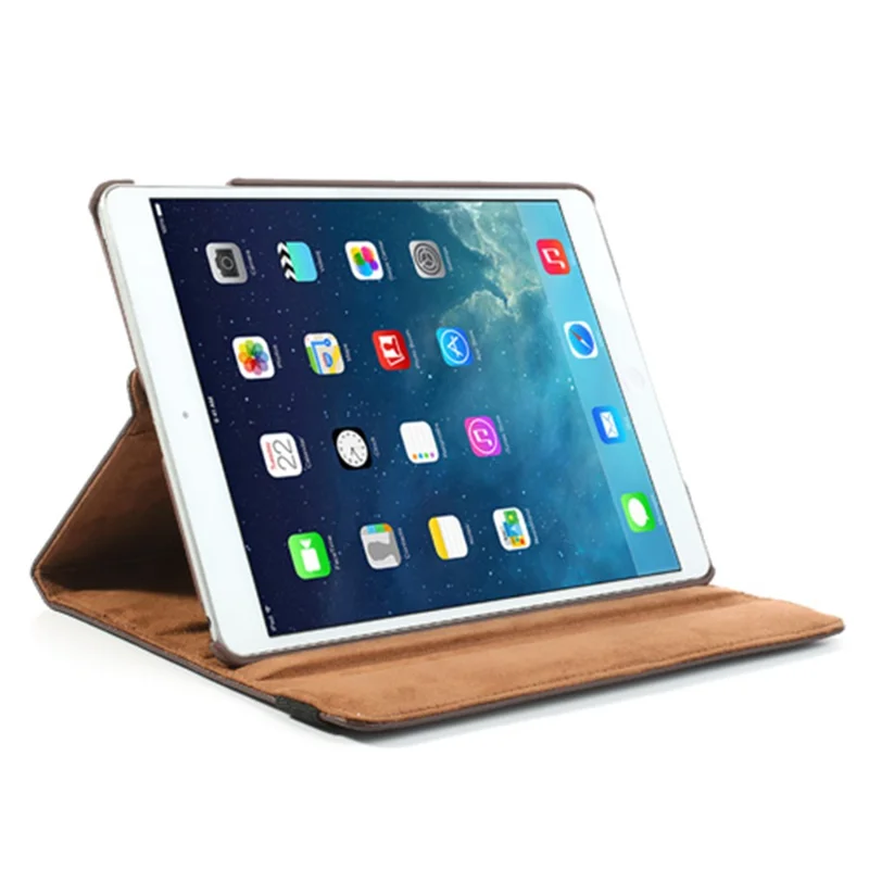 360 Degree Rotating Litchi Leather Folio Case for iPad Air - Brown