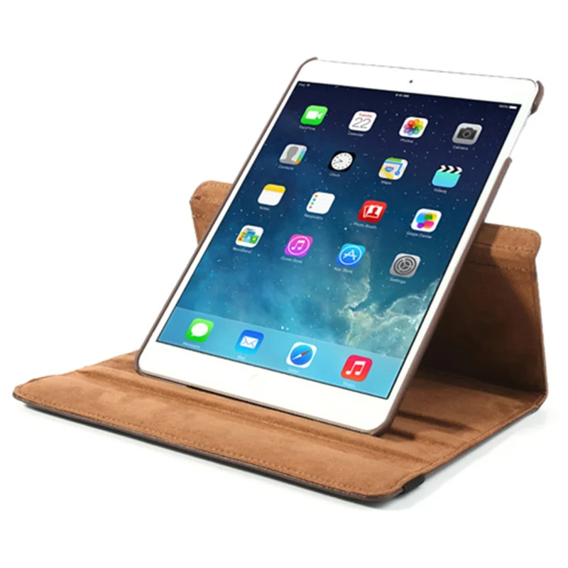 360 Degree Rotating Litchi Leather Folio Case for iPad Air - Brown