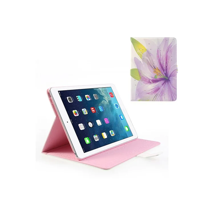 Sparkling Rhinestone Purple Blossom Smart Awakening Leather Case for iPad Air 5