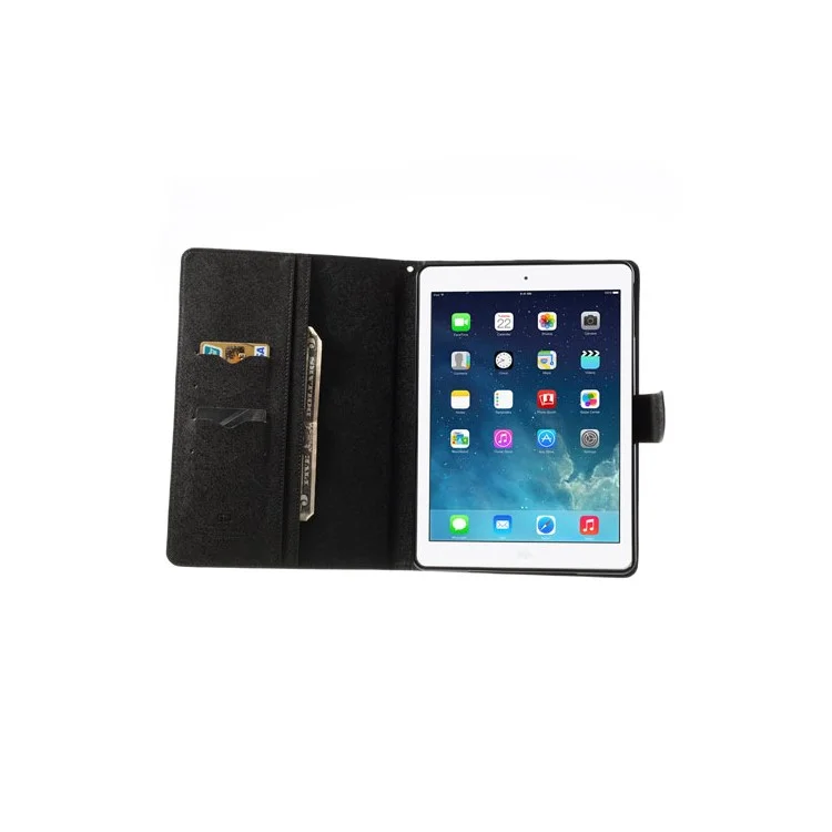 Mercury Goospery Leather Fancy Diary Wallet Flip Case Cover for iPad Air 5 - Black