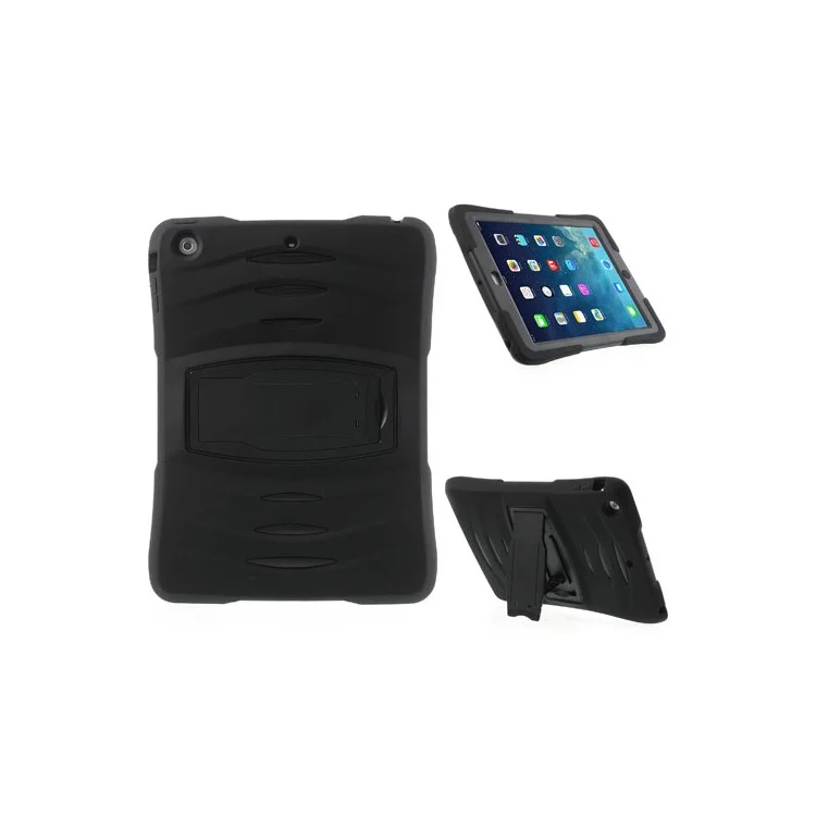 Three Pieces Snap-on Rugged Plastic & Silicone Hybrid Case for iPad Air - Black
