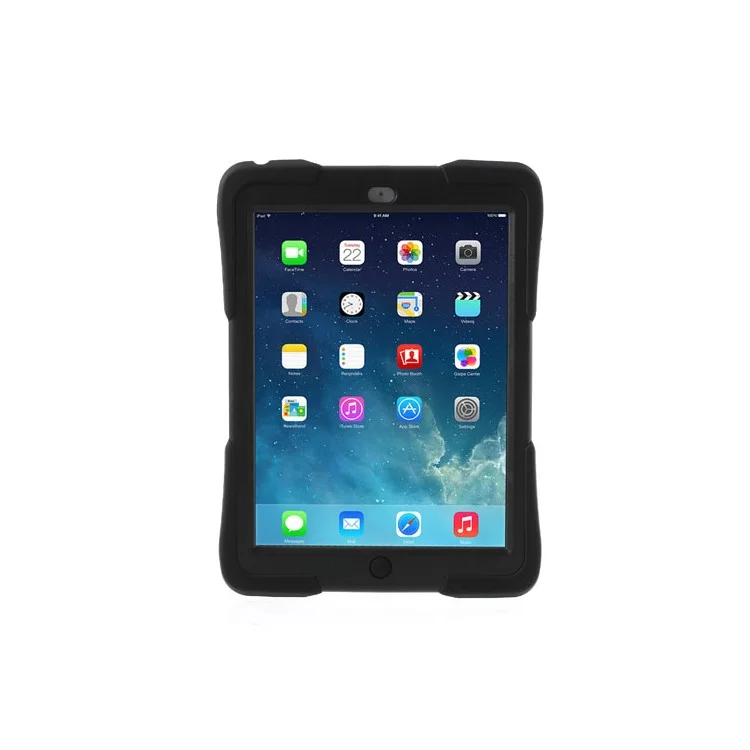 Three Pieces Snap-on Rugged Plastic & Silicone Hybrid Case for iPad Air - Black