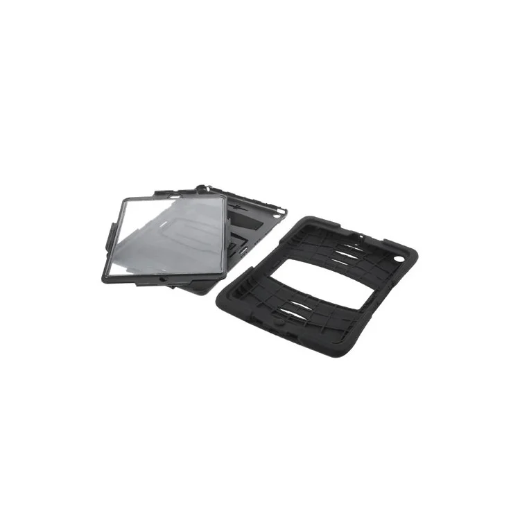 Three Pieces Snap-on Rugged Plastic & Silicone Hybrid Case for iPad Air - Black
