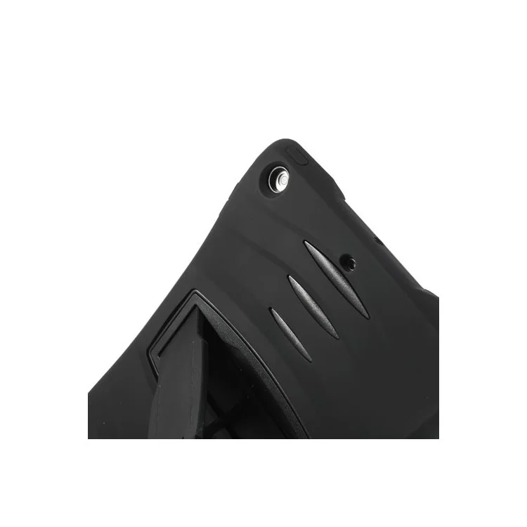 Three Pieces Snap-on Rugged Plastic & Silicone Hybrid Case for iPad Air - Black