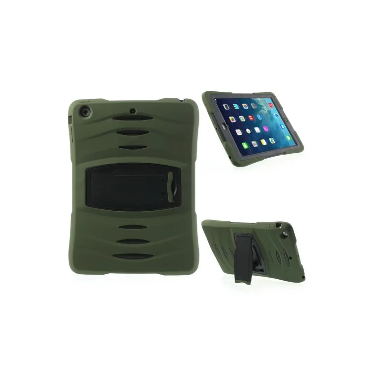 Three Pieces Snap-on Rugged Plastic & Silicone Combo Cover for iPad Air - Black / Army Green