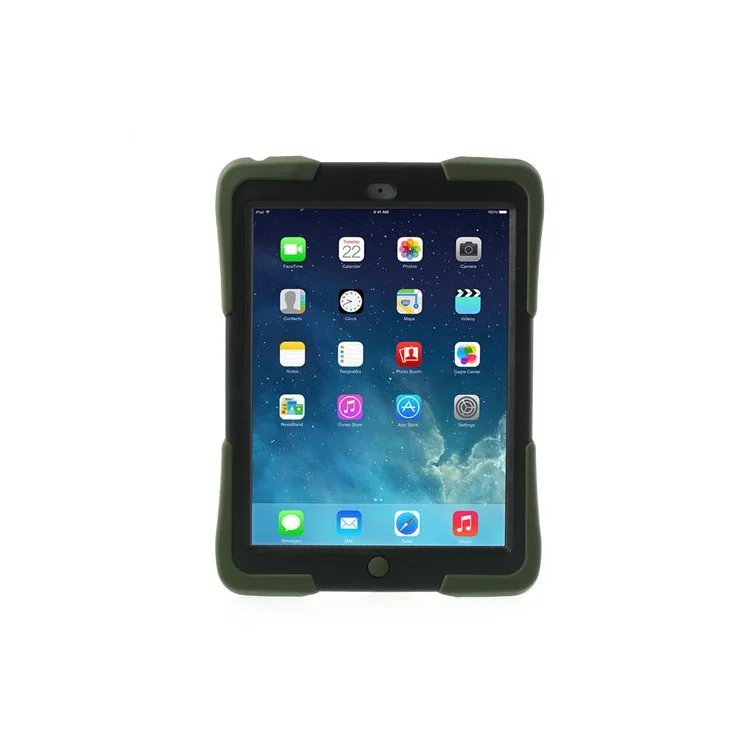 Three Pieces Snap-on Rugged Plastic & Silicone Combo Cover for iPad Air - Black / Army Green