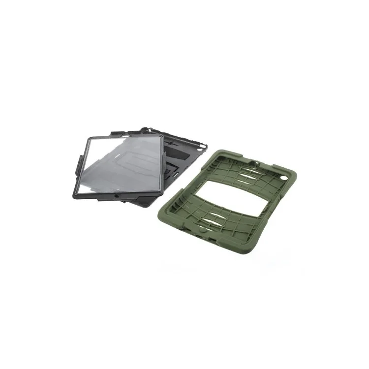 Three Pieces Snap-on Rugged Plastic & Silicone Combo Cover for iPad Air - Black / Army Green