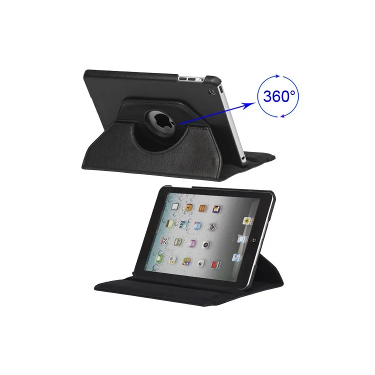 360 Degree Rotary Leather Case with Elastic Strap for iPad Mini - Black