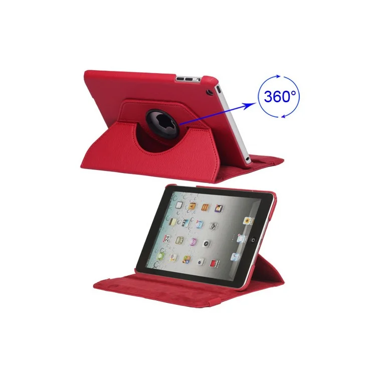 360 Degree Rotary Leather Case Cover for iPad Mini - Red