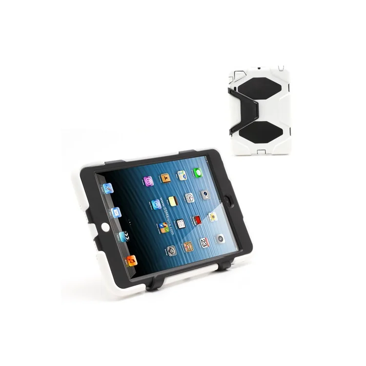 Survivor Military Duty Silicone & PC Hybrid Hard Case for iPad Mini with Stand - Black / White