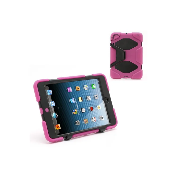 Survivor Military Duty Silicone & PC Hybrid Hard Cover for iPad Mini with Stand - Black / Rose