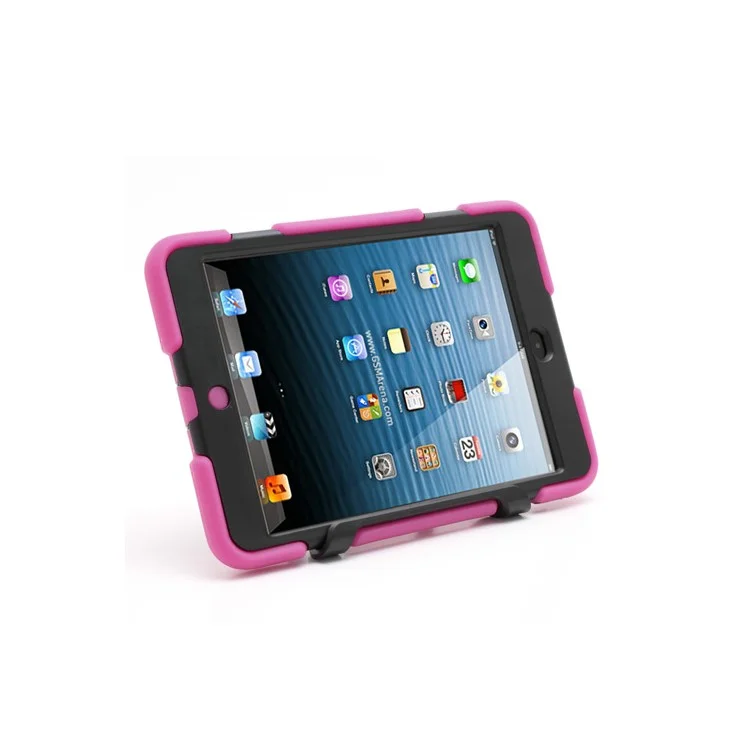 Survivor Military Duty Silicone & PC Hybrid Hard Cover for iPad Mini with Stand - Black / Rose