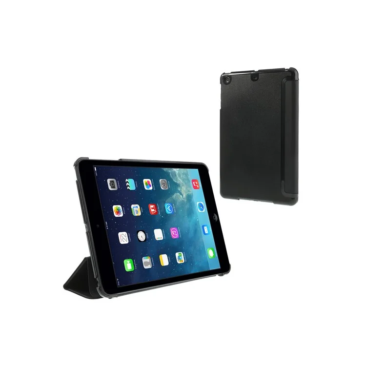 Black Folio Tri-fold Smart Leather Cover + PC Back Case for iPad mini / iPad mini 2 with Retina Display