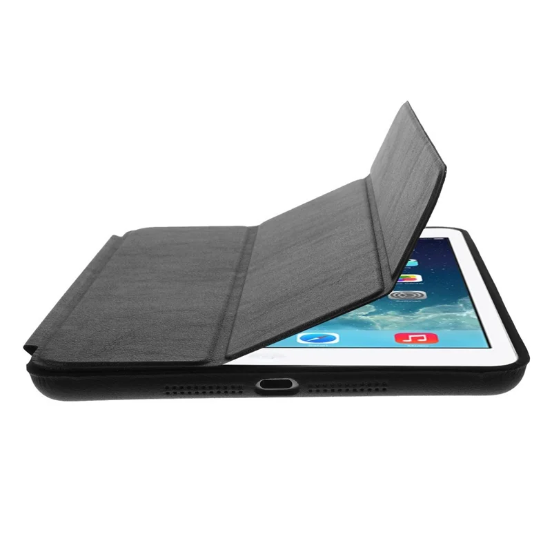 Tri-fold Aniline-dyed PU Leather Smart Case for iPad Mini / iPad Mini Retina w/ 2-way Kickstand - Black