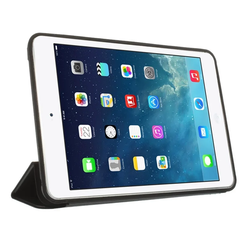 Tri-fold Aniline-dyed PU Leather Smart Case for iPad Mini / iPad Mini Retina w/ 2-way Kickstand - Black
