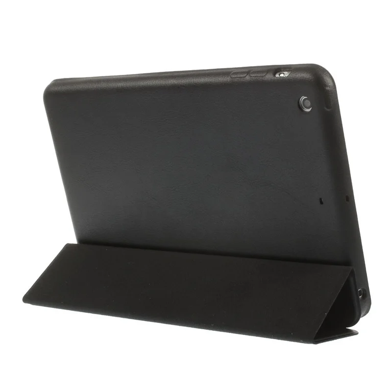 Tri-fold Aniline-dyed PU Leather Smart Case for iPad Mini / iPad Mini Retina w/ 2-way Kickstand - Black