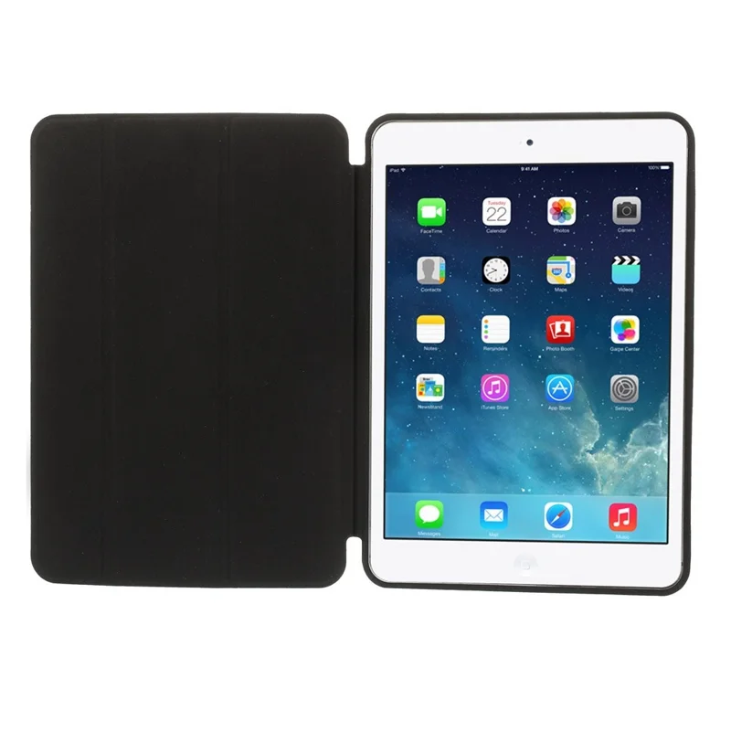 Tri-fold Aniline-dyed PU Leather Smart Case for iPad Mini / iPad Mini Retina w/ 2-way Kickstand - Black