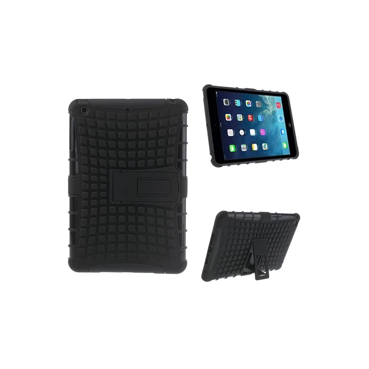 Grid Plastic & TPU Hybrid Case w/ Stand for iPad Mini / iPad Mini with Retina Display - Black