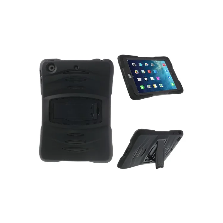 Rugged Anti-slip Plastic & Silicone Hybrid Case w/ Stand for iPad Mini / iPad Mini 2 with Retina Display - Black
