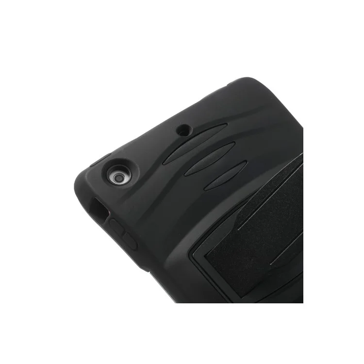 Rugged Anti-slip Plastic & Silicone Hybrid Case w/ Stand for iPad Mini / iPad Mini 2 with Retina Display - Black