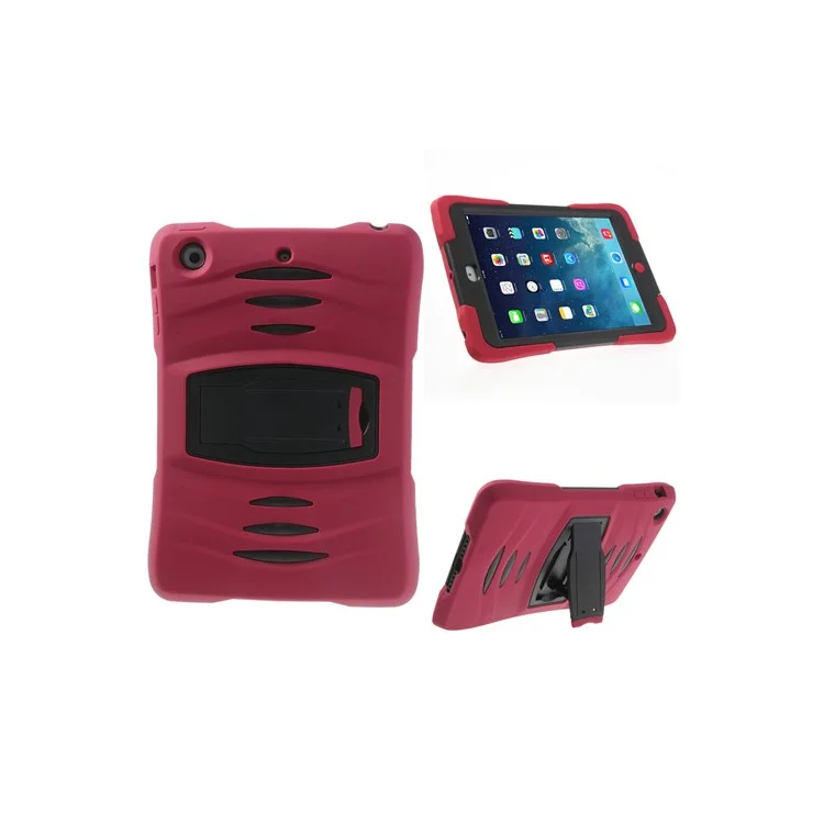 Rugged Anti-slip Plastic & Silicone Hybrid Stand Case for iPad Mini / iPad Mini 2 with Retina Display - Black / Red