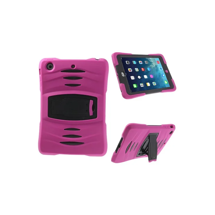 Rugged Anti-slip Plastic & Silicone Hybrid Stand Cover for iPad Mini / iPad Mini 2 with Retina Display - Black / Rose