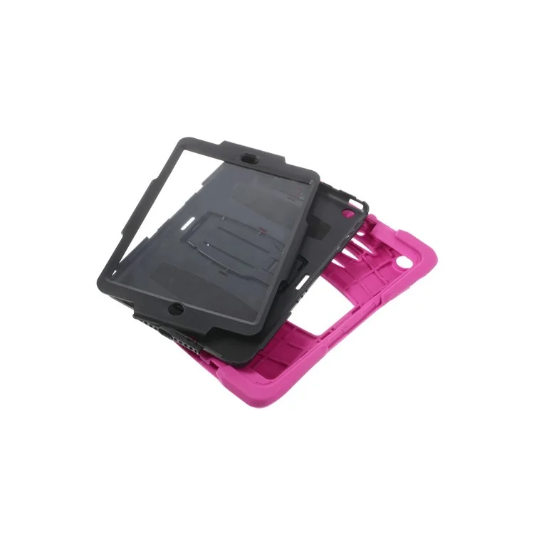Rugged Anti-slip Plastic & Silicone Hybrid Stand Cover for iPad Mini / iPad Mini 2 with Retina Display - Black / Rose