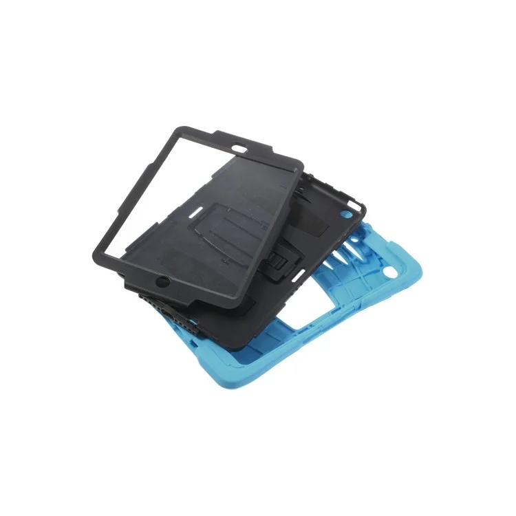 Rugged Anti-slip Plastic & Silicone Hybrid Shell Cover w/ Stand for iPad Mini / iPad Mini 2 with Retina Display - Black / Blue