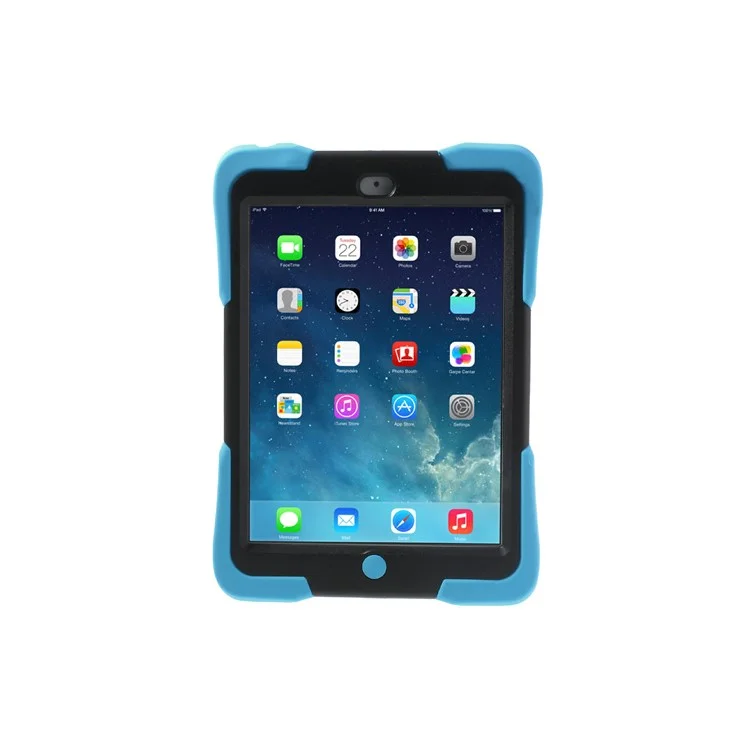 Rugged Anti-slip Plastic & Silicone Hybrid Shell Cover w/ Stand for iPad Mini / iPad Mini 2 with Retina Display - Black / Blue
