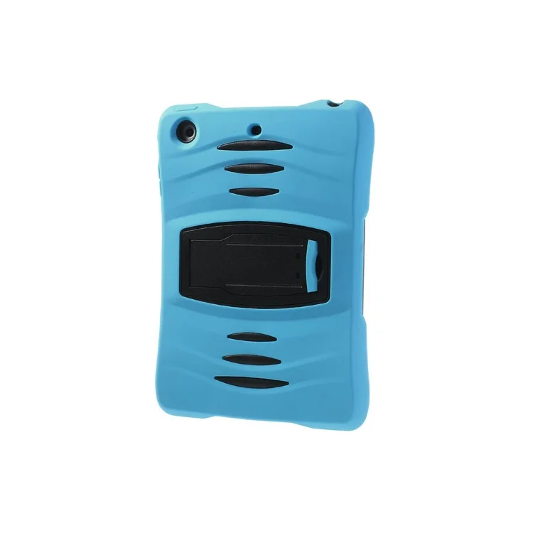 Rugged Anti-slip Plastic & Silicone Hybrid Shell Cover w/ Stand for iPad Mini / iPad Mini 2 with Retina Display - Black / Blue
